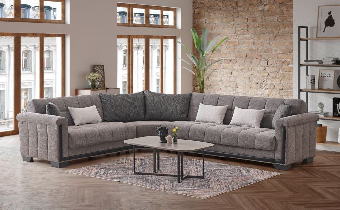 Goa Sectional Sofa in Beatto Gray (with Storage and two beds)