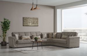 Bravo Sectional in Aristo Light Brown (with Storage and two beds)