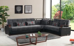 Dogal Sectional Sofa in Sport Gray (with Storage and two beds)