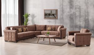 Goa Sectional Sofa in Puma Brown (with Storage and two beds)