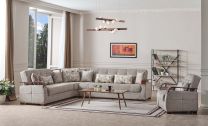 Dogal Sectional Sofa in Aristo Light Brown (with Storage and two beds)